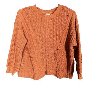 POL Chenille Sweater Womens Large Rust Brown Aran Cable Knit Pullover Crop Soft